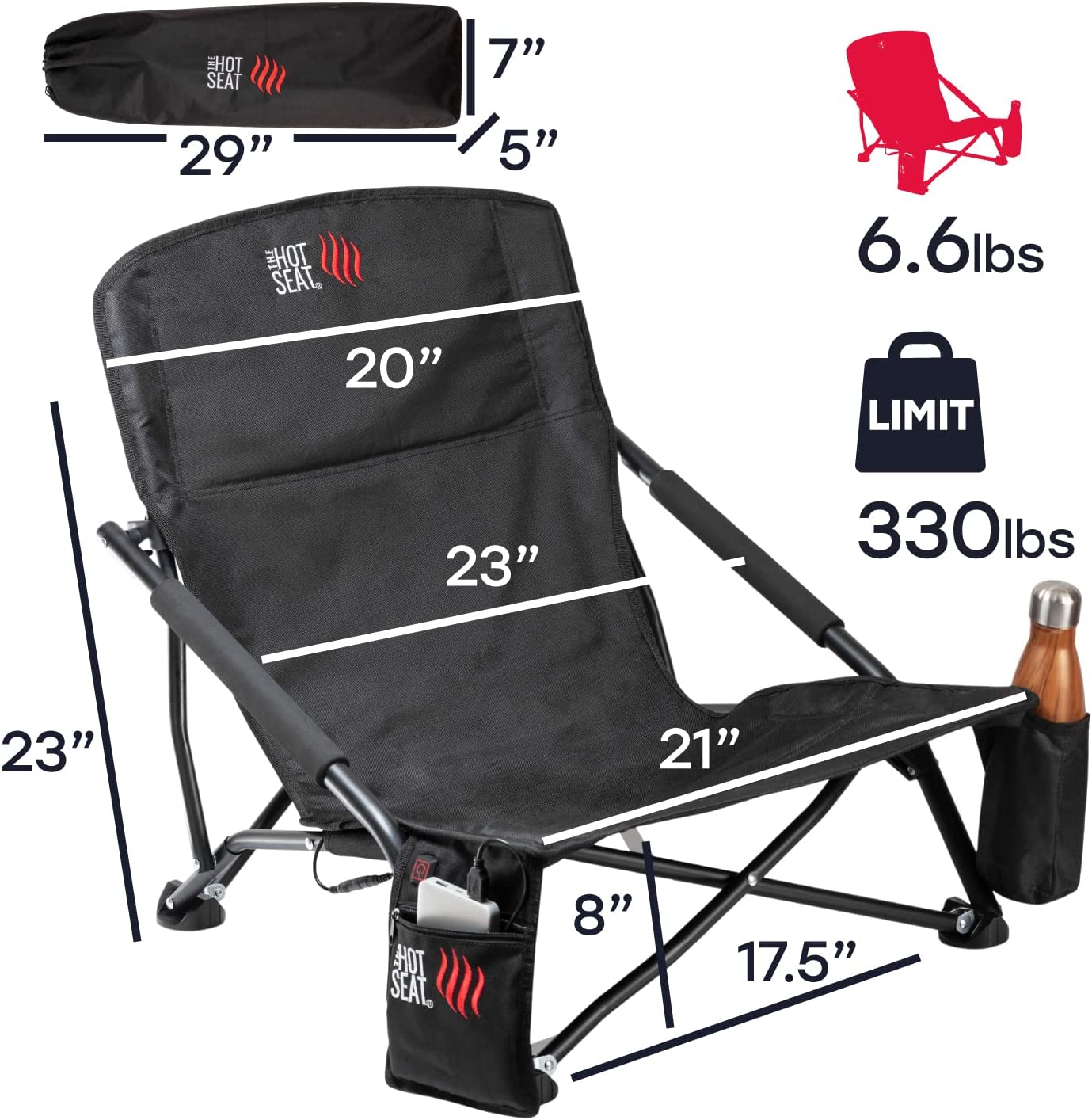 Heated Lightweight Folding Low Beach Chair – The Hot Seat