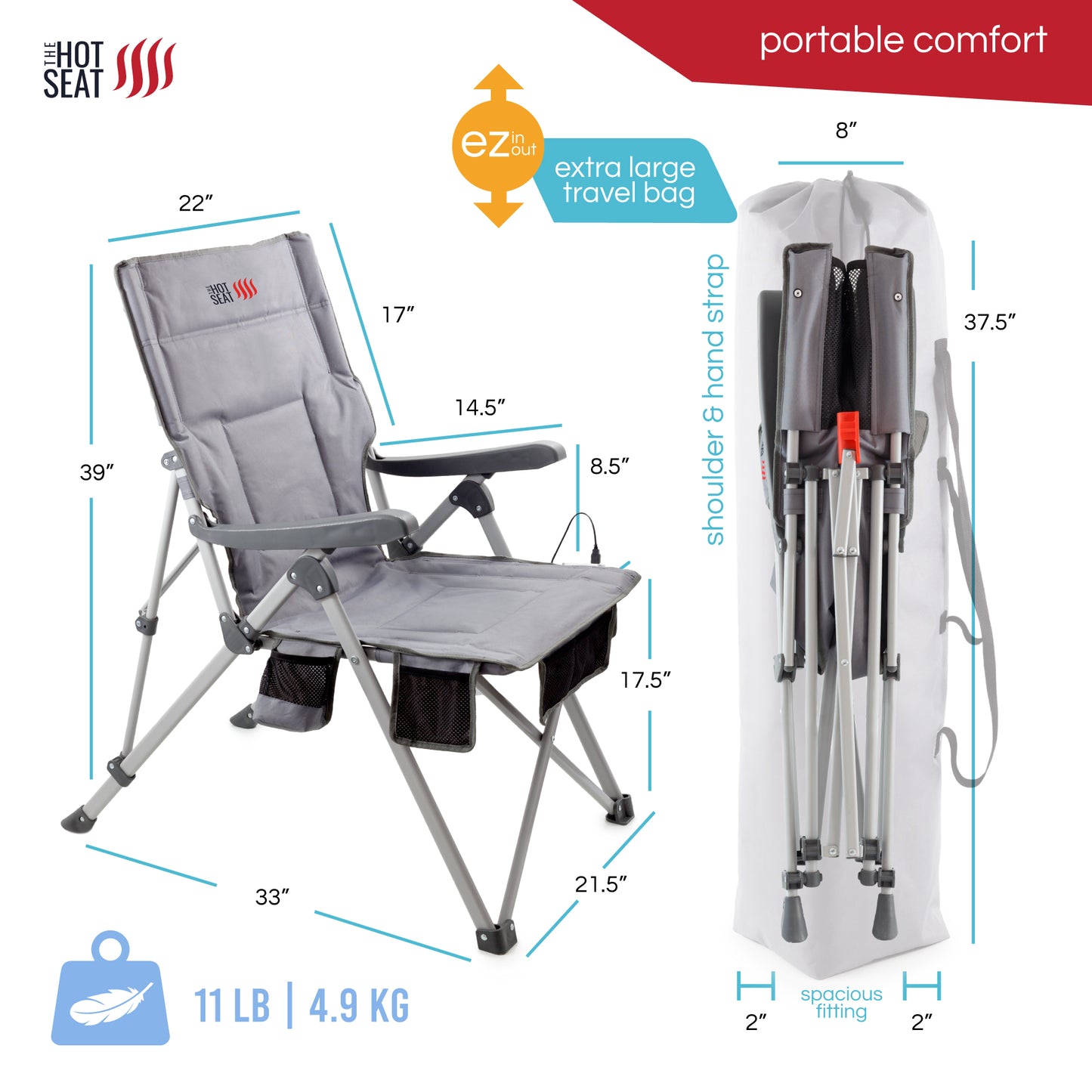 BOZTIY Heated Camping Chair, Heats Back and Seat, 3 Heat Levels